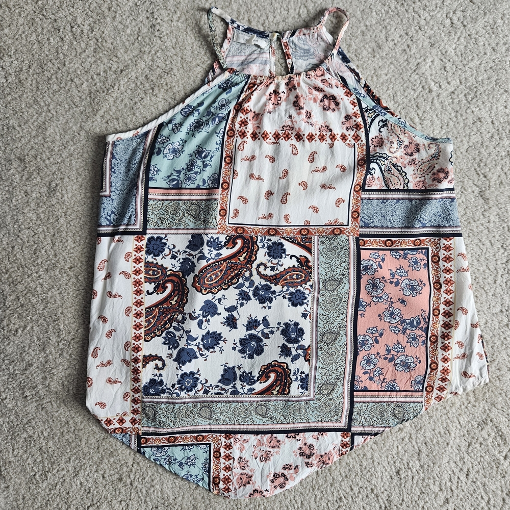 Maurices Blue and Pink Patchwork Tank Top Size M